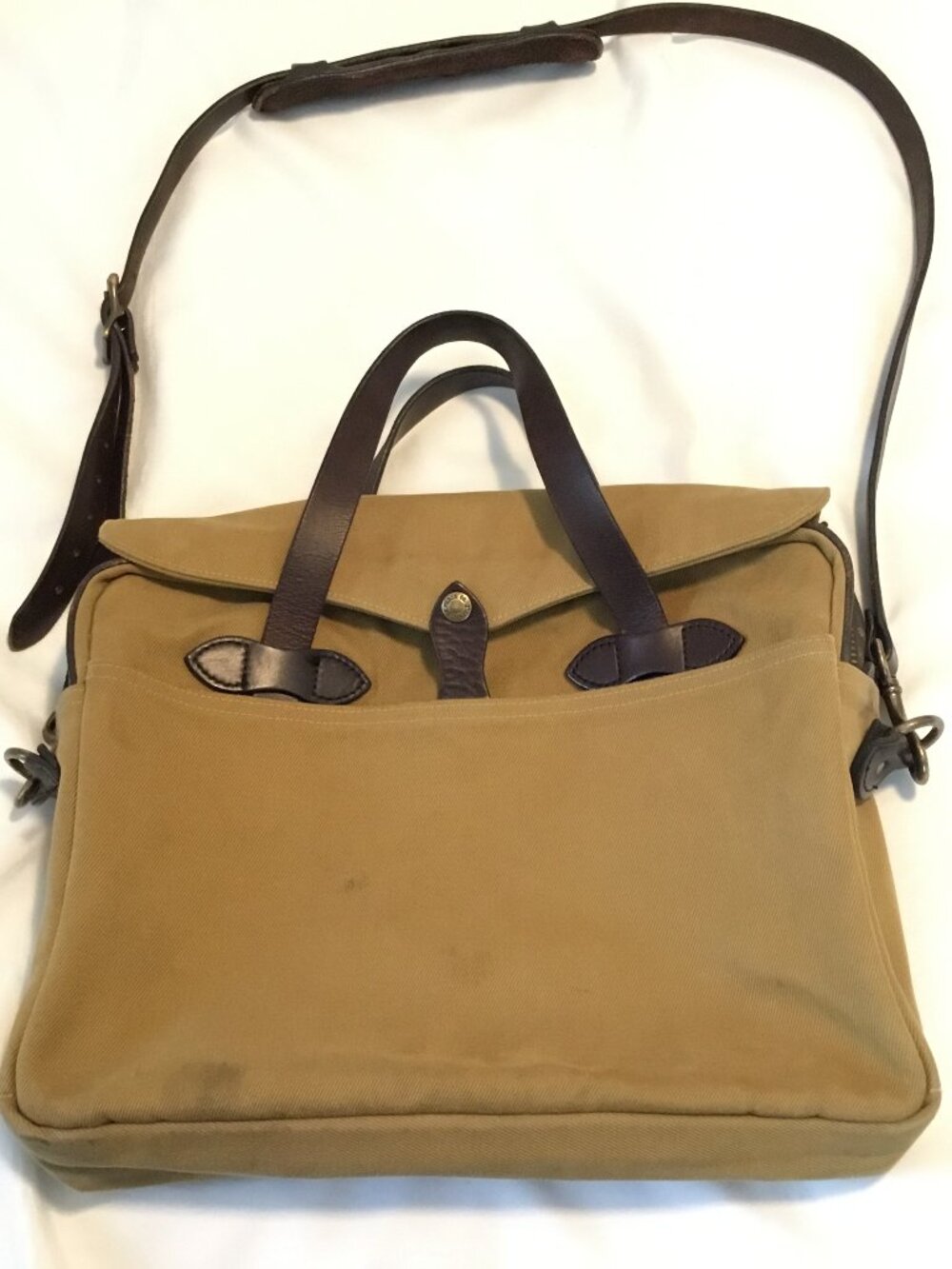 Filson 256 Original Briefcase Dark Tan Rugged Twill USA Leather Strap Rare Co